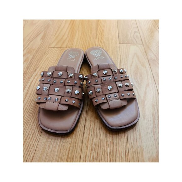 Vince Camuto Tan Studded Slide Sandals - Picture 2 of 5